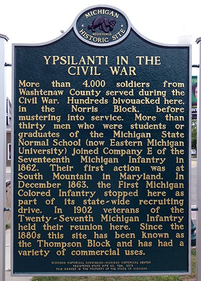 Michigan Historical Marker dedicated to Ypsilanti's role in the Civil War. Photo ©2014 Look Around You Ventures LLC.